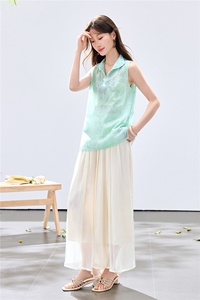 夏季新款现货！2026洋气时尚百搭款刺绣上衣+琉璃亮光阔腿裤套装图片