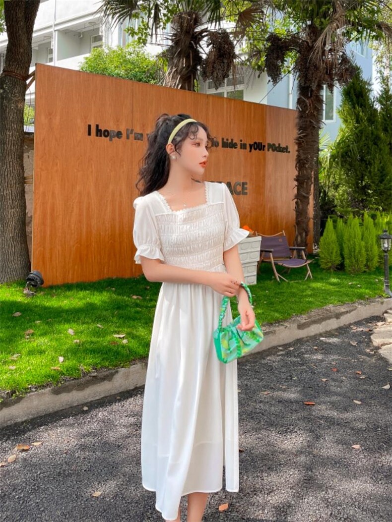 净色夏季连衣裙，女装连衣裙，安玖拉