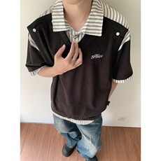 假两件POLO衫男女韩版潮流拼接帅气2025夏季insT恤WB464-P46，男装Polo衫，星座412-3