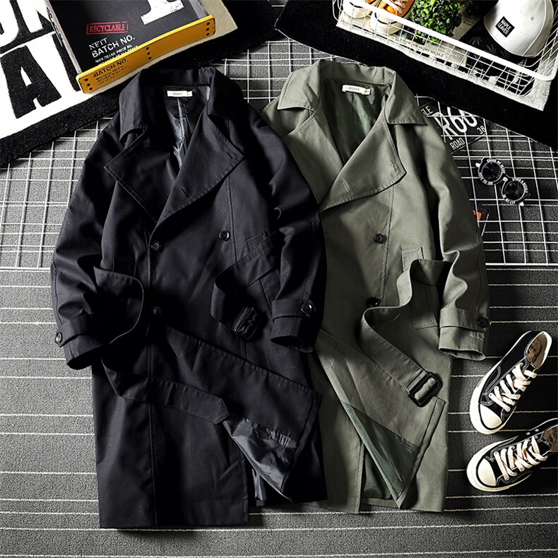 2021秋季新网格日系大码男双排扣气质长款风衣外套J982-P85，男装风衣，电商A001