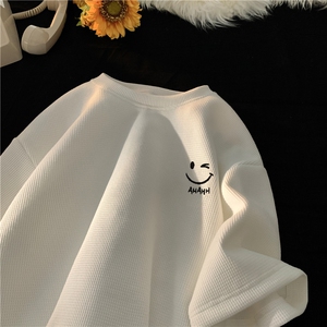 2025新款笑脸印花华夫格短袖宽松 M~5XL XZ604-DT408-P25控38图片