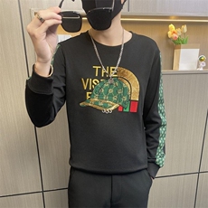W3406-特P50男士春秋季潮牌亮片烫钻男生欧版社会小伙圆领长袖t恤，男装T恤，电商D310B-1