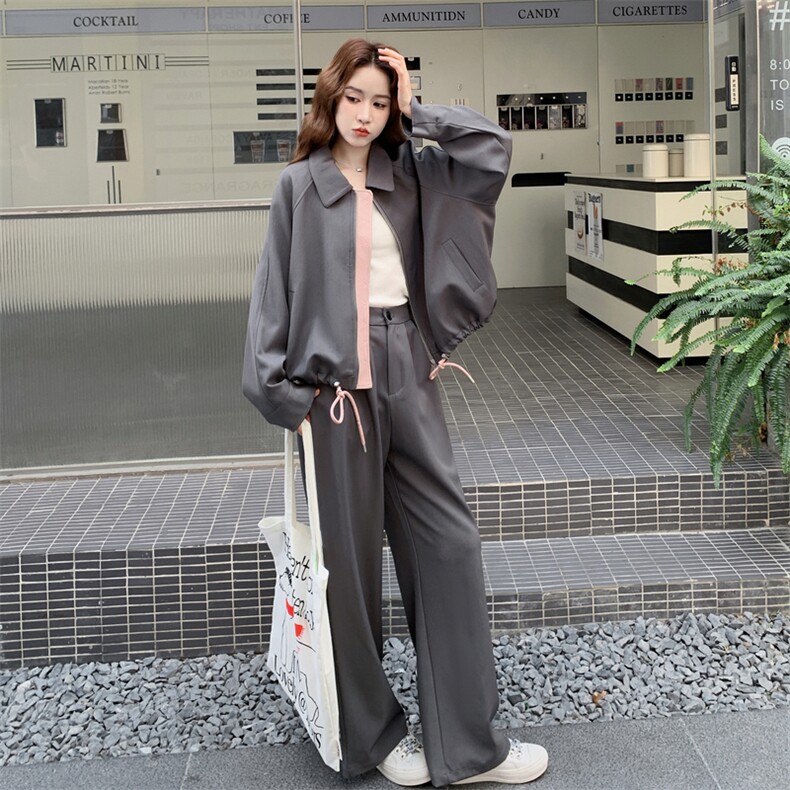 现货拼色短外套阔腿裤套装8852P185K278,女装套装/套裙,2C201