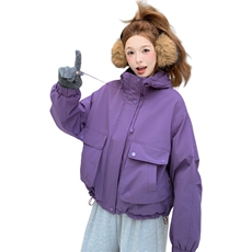 紫色设计感冲锋衣派克服羽绒棉服女冬季2025新款加厚加绒棉袄棉衣，女装棉衣/棉服，2C218