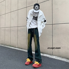 美式ins高街hiphop微喇复古蓝牛仔裤货号K2322P65控78，男装牛仔裤，电商A063