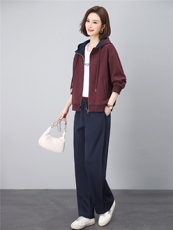 长期有大货卫衣开衫外套女2026春秋宽松拉链连帽气质上衣弯刀裤，女装套装/套裙，璐依舞