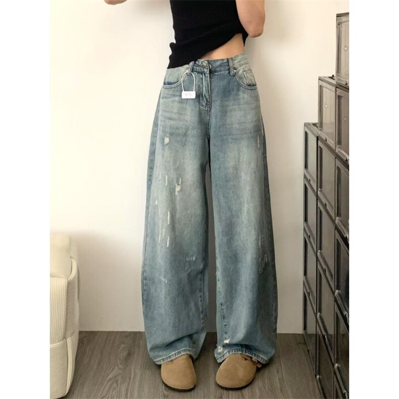 美式复古水洗破洞牛仔裤男女cleanfit宽松休闲新款高街直筒裤子潮,男装牛仔裤,星座506A