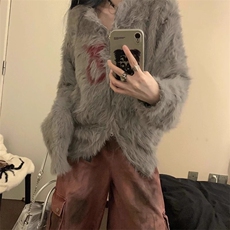 秋冬毛茸茸慵懒风开衫毛衣女新款慵懒风软糯糯针织衫LMY9533-P60，男装针织衫/毛衣，星座1008