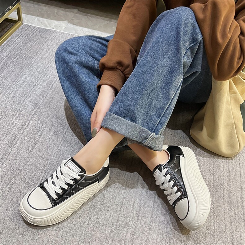 2023秋季新款厚底摇摇鞋韩版休闲学生单鞋时尚小白鞋潮板鞋,女鞋休闲鞋,电商A223
