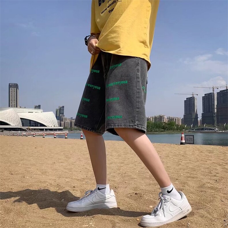 高街男夏季五分裤满印牛仔短裤N206P35,男装牛仔裤,星座1116-2