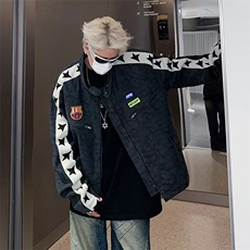 美式麂皮绒夹克男秋季新款潮牌宽松街头机车外套上衣W5311-P75，男装夹克，星座412-3