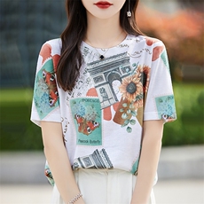 圆领日常薄款不连帽短袖修身型2025年秋季，女装T恤，新胜羊绒
