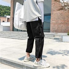 2021春季新款日系大码织带松紧收脚宽松九分裤工装休闲裤K227-P65，男装休闲裤，电商A001
