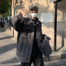 港风重工宽松贴标解构牛仔外套男设计师不对称拼接上衣潮JK8391，男装夹克，星座1116A-1（原606A）