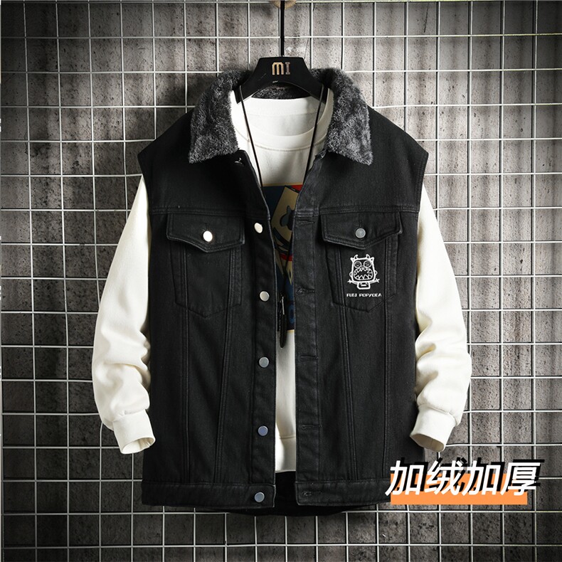 MJ239J-68-控98M-5XL牛仔大码网格马甲男工装ins无袖外穿潮牌,男装工装外套,星座103A