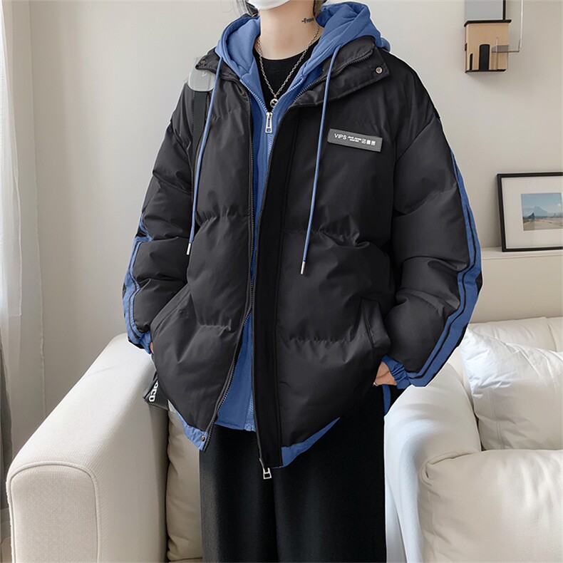 棉服男冬季新款港风宽松假两件连帽棉衣MF8587-特P78,男装棉衣,星座214-3