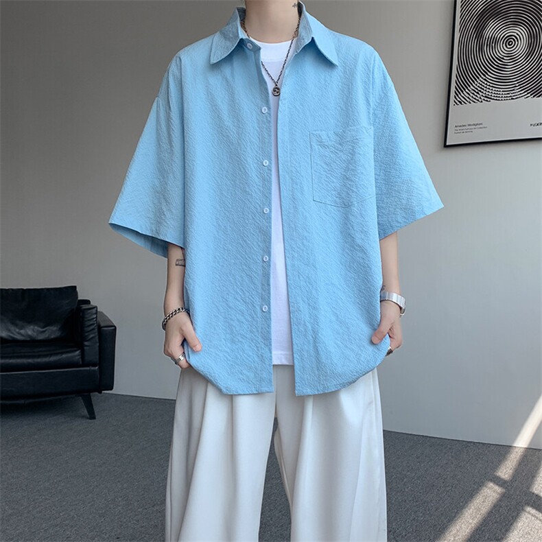 8XL-M泡泡纱盐缩肌理短袖衬衫男夏季冰丝外套防晒衬衣DC28011P36图片