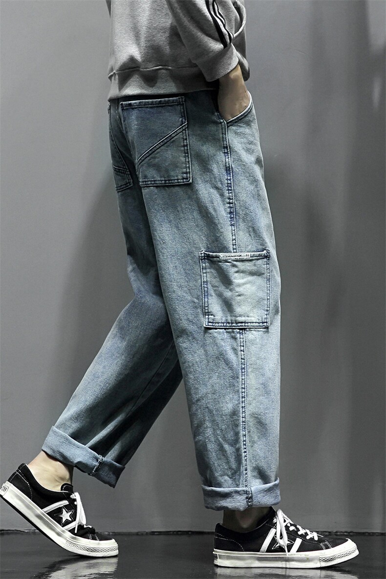 2021春季灰墙日系新美式休闲大口袋九分裤牛仔裤男N8019-P50,男装牛仔裤,电商A001