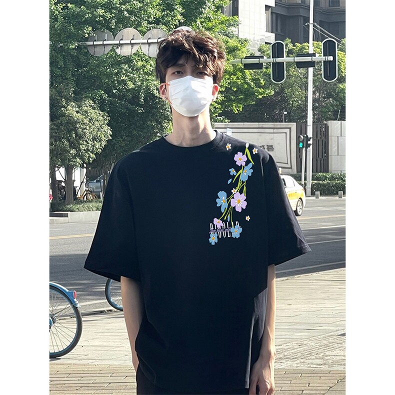 万针全刺绣解构设计260克重磅双纱纯棉高品质美式高街短袖T恤特39，男装T恤，电商A486