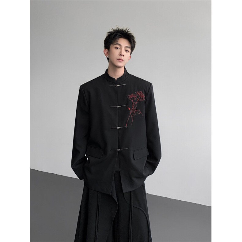 现货25秋冬新中式礼服婚礼玫瑰刺绣金属盘扣西装xz148-p128,男装西服套装,电商B288