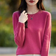 2025年秋季常规款通勤单件长袖常规圆领镂空时尚百搭针织衫，女装针织衫/毛衣，斯美雅安迪绒