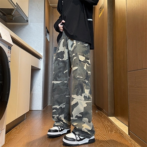 春季高个子加长迷彩牛仔工装裤男美式阔腿伞兵裤188cm115KZ003P68图片
