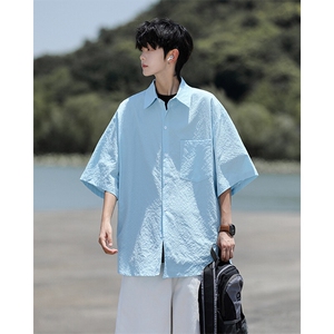 8XL-M泡泡纱盐缩肌理短袖衬衫男夏季冰丝外套防晒衬衣DC28011P36图片
