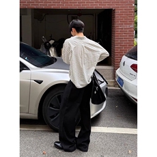 泡泡纱竖条纹衬衫日系肌理感宽松休闲廓形长袖衬衣外套CSS22，男装衬衫，星座516A