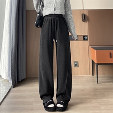 白色阔腿裤女秋冬休闲羊毛香蕉卫裤宽松加绒运动裤弯镰刀裤，女装休闲裤，云美莎专业女裤-全店现货