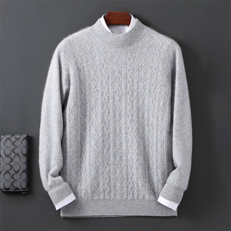 2025年秋季新款百搭男士麻花提花加厚保暖圆领羊毛衫，男装羊毛衫，邓利维