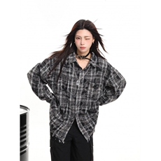 TC578-P45美式新款复古毛边格子衬衫百搭宽松情侣扎染薄外套，女装衬衫，星座617A-2
