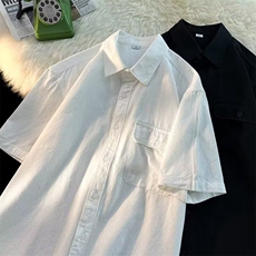 新款休闲衬衫日系工装宽松衬衫夏季柔软透气潮流翻领男士短袖，男装工装外套，星座1013