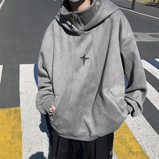 F48-P652024春季麂皮绒宽松休闲卫衣男美式潮牌半拉链连帽外套，男装卫衣，星座512-6