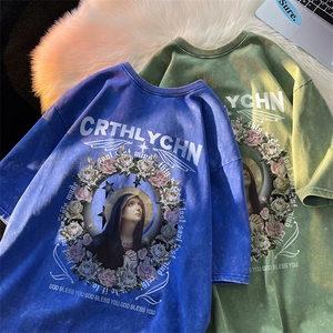 重磅水洗做旧印花纯短袖t恤男ins宽松XT77036-P35图片