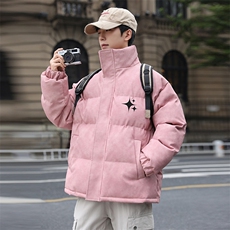 港风冬季新款棉衣男印花宽松PU皮立领面包服大码外套男MY625-P128，男装棉衣，星座505-3