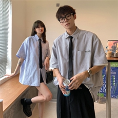 情侣装夏装2026新款短袖衬衫港风男女半袖衬衣团购HK14-P43领带3，男装T恤，电商A233-1