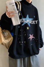 加绒加厚高领卫衣星星印花落肩袖情侣款打底衫男XZ514-2-G88-P48，男装T恤，星座514-2(原B239)