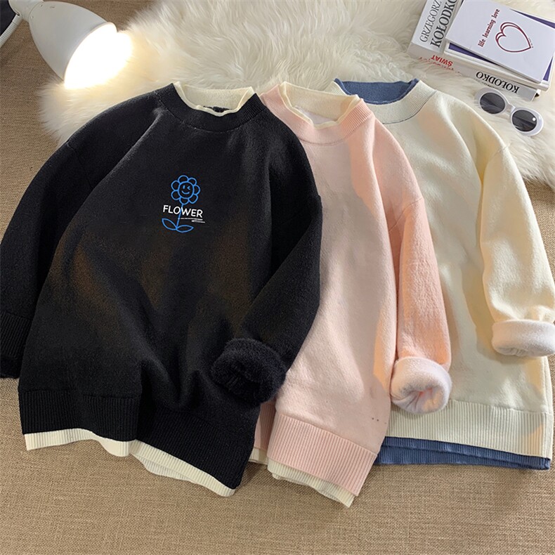 控78假两件毛衣男大码加绒针织衫男毛线衣M80274-P55加绒P70,男装针织衫/毛衣,电商A040