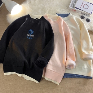 控78 假两件毛衣男大码加绒针织衫男毛线衣M80274-P55 加绒P70图片