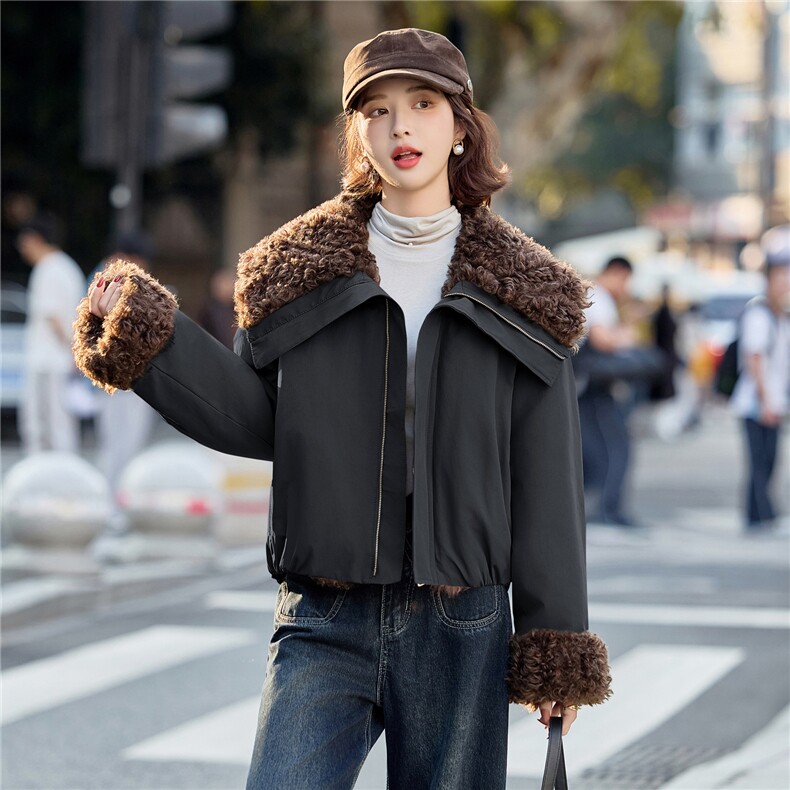 羊羔毛外套女2025冬新款独特漂亮的韩系小香风加绒加厚短款派克服,女装棉衣/棉服,瑶迪依秀