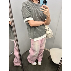 NZF55LL-P70cleanfit美式复古水洗粉色做旧牛仔裤高级感痞帅，男装牛仔裤，星座1007（原301D）