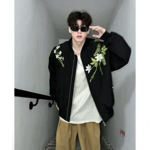 花卉撞色刺绣夹克外套男女春秋新款宽松情侣设计感棒球服JKA232图片