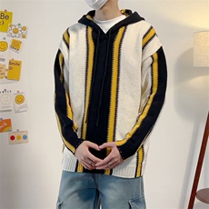 D853-P55美式慵懒风oversize撞色条纹毛衣男女秋冬连帽针织外套，男装针织衫/毛衣，星座603-2