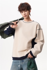 6XL-M美式拼接撞色圆领卫衣男痞帅套头上衣外套WY48-P60380g，女装短外套，电商D206-1