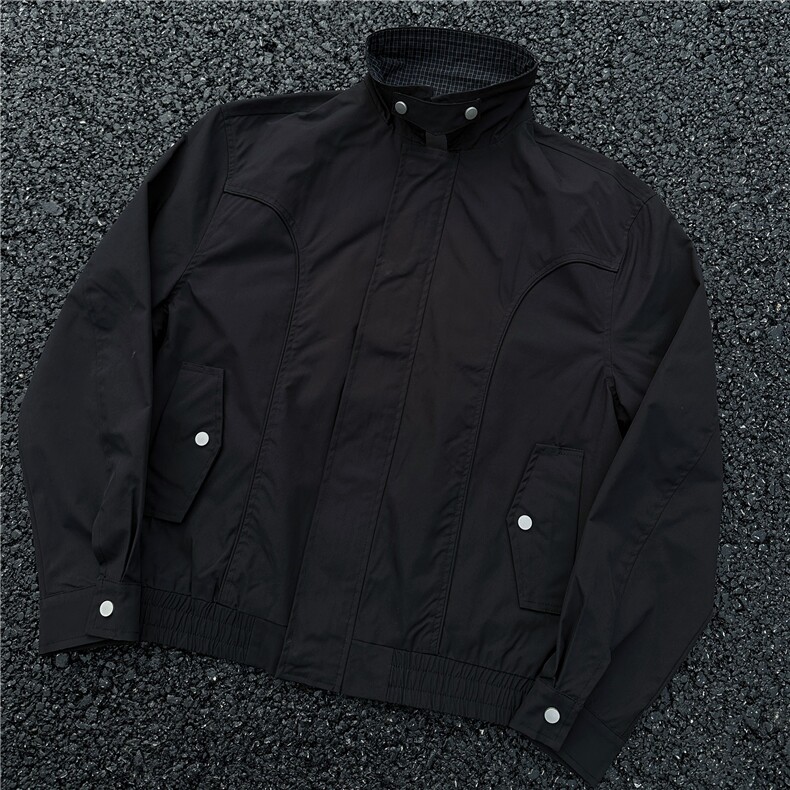 JK733-M-3XL-特P52-美式复古哈灵顿夹克防风翻领撞色格子领外套,男装夹克,星座1811B