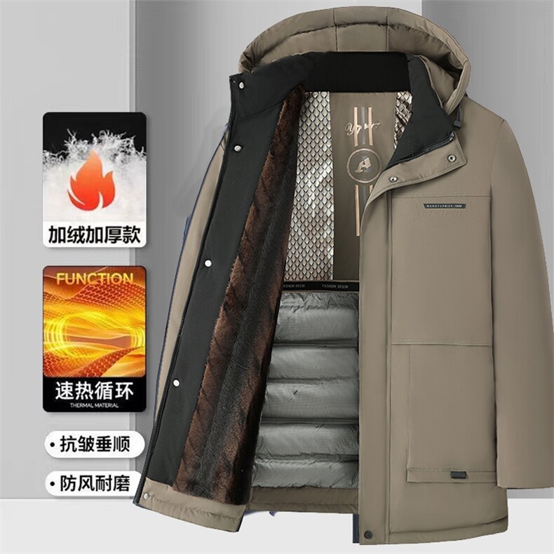 冬季中年男士羽绒棉服连帽可拆卸加绒加厚保暖中年爸爸冬装外套,男装棉衣,电商B212（原钱塘6029）