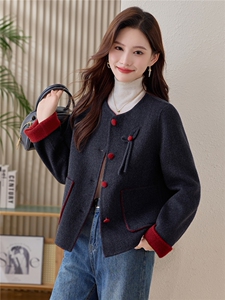 纯色双面毛呢外套小个子短款女2025秋冬季新款洋气百搭羊毛大衣图片