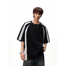 2026夏季新款华棉270g撞色拼接宽松短袖DT6262特P25建议零售价58，男装T恤，电商A001-1