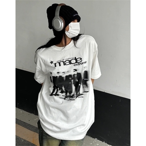 T0767-P25 2025春夏美式复古人影纯棉印花T 街头宽松男女同款短袖图片