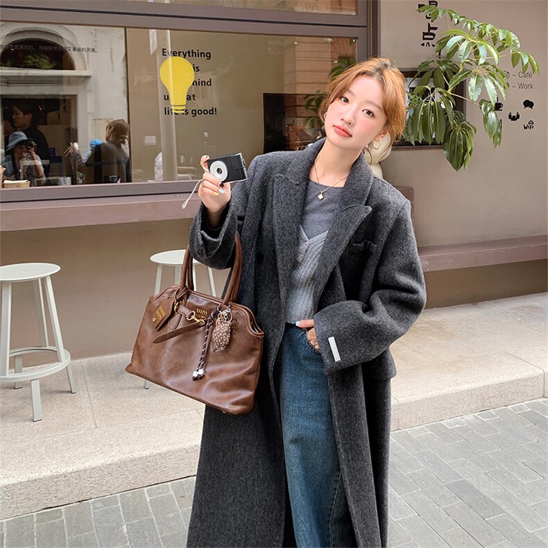 韩版气质双面羊绒大衣套装女2025年秋冬季新款显瘦呢子马甲两件套,女装毛呢外套,1C130